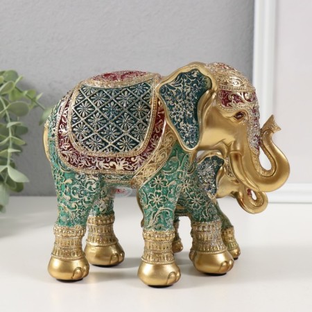 Souvenir Polystone "Elephant with an elephant, chamomile on the ass" red-blue, sparkle 17x10x15 cm 10325-3