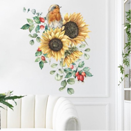 Sticker Plastic Interior color "Sunflower with a bird" 39x47 cm