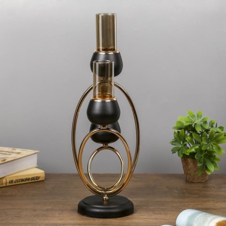 Summary Metal for 3 candles "Dark Knight" black matte with gold 21x38x15 cm-6