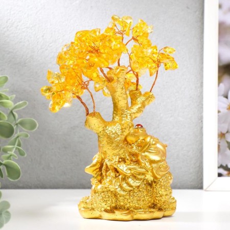 Bonsai souvenir 108 stones "Cash toad by a tree with amber" 17x14x8 cm-3