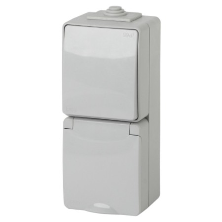 Block outlet+off. Verta. IP65, 16A (10AX) -250V, OU, Era Expert, Gray