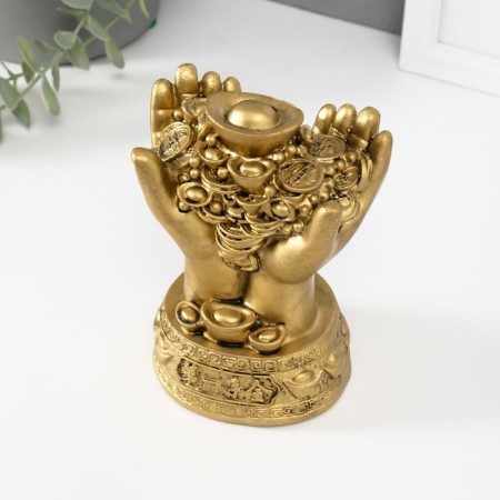 NECKE Polystone for bronze "Coins and ingots in the palms" 7.7x10.7x14 cm-4