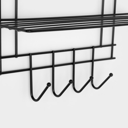 Bath shelf straight, 4 hooks, 33 × 12.5 × 21cm, black color-2