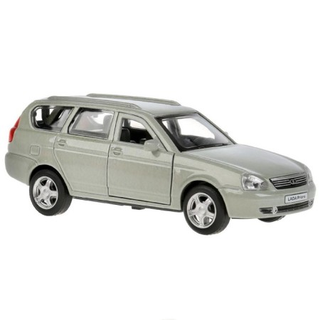 Metallic machine Lada Priora, 12 cm, doors and trunk, inertia, beige color open-4