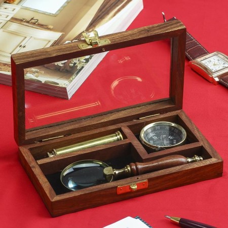Souvenir set in the casket "Captain" (magnifier, compass, telescope) 17x10.5x3.2 cm