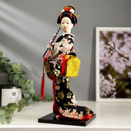 Collector doll "Japanese in a flower kimono with flute" 30x12.5x12.5 cm-2