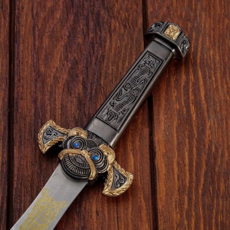 Dagger, chrome blade, black cover with stones, 36 cm-6