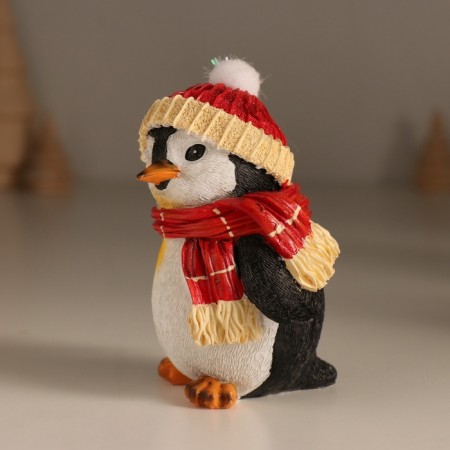 Polystone souvenir "Gloomy penguin in a hat with a bomb, in a red scarf" 7.5x6x9.5 cm-3