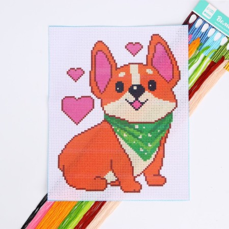 Corgi embroidery with a cross, a set for creativity, 25 x 20 cm-2
