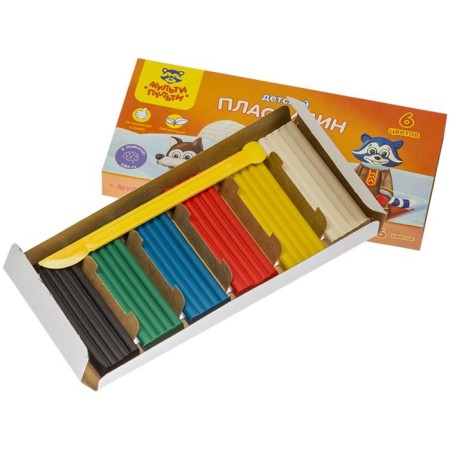 Plasticine 6 colors 90 g, multi-bullets "raccoon in Alaska", with a stack, cardboard packaging-1