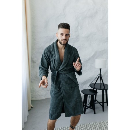 Tainted male bathrobe, size 52, dark green color-3