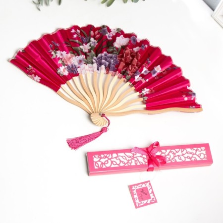 Fan bamboo, textiles h = 21 cm bend, with a brush "flowers" in a box, bright pink