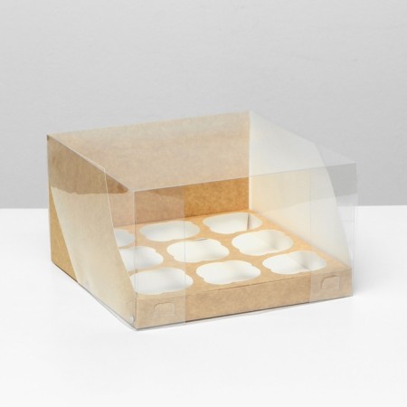 Confectionery folding box for 9 cupcakes Kraft 23.5 x 23 x 14