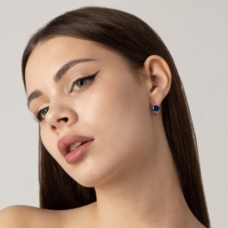 Earrings with rhinestones "Bloom", blue color in silver-3
