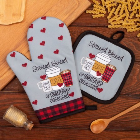 Kitchen set 2 segments of Ethel "Coffee", a bag 17x17 cm, mittens 24x16 cm, 100% p/e