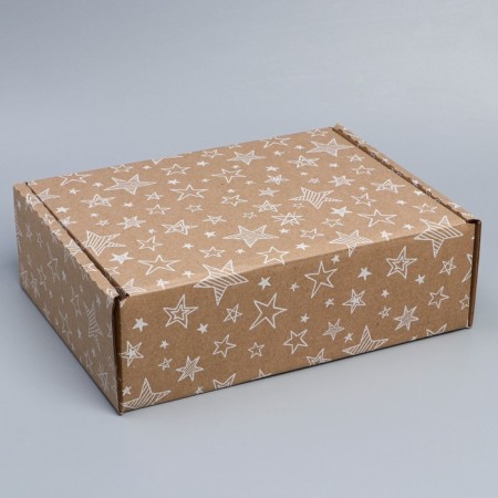 Box Gift team, packaging, “stars”, brown, 27 x 21 x 9 cm-2