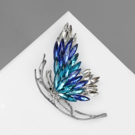 Brooch "Butterfly" with large wings, blue color in silver