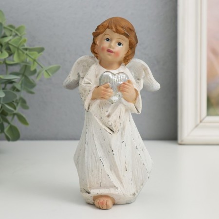 Souvenir Polystone "Angel in beige toga with a heart" 6x8.5x16 cm