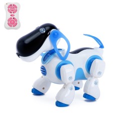 Robot dog “Ki-ki”, programmable, on the control panel, interactive: sound, light, dancing, musical, on batteries, in Russian, blue