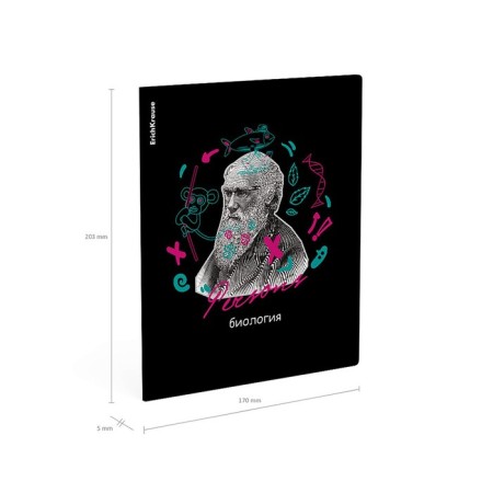 Subject notebook, 48 sheets, cells, biology, Erichkrause "Persons", plastic cover silk-screen covers, Bellar Beliges 100%, Info-block-2
