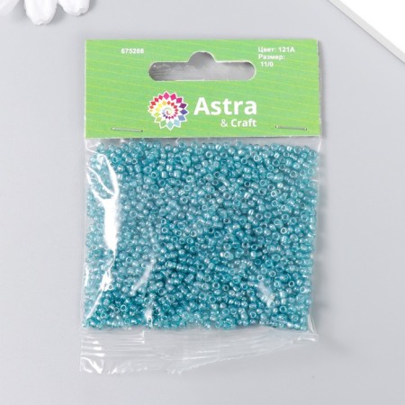 Beads "Astra" 11/0, 20 g (121a turquoise/transparent, glossy)-2