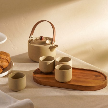Tea service ceramic SL Home "Stone Forest", 6 items: 4 cups 100 ml, kettle 650 ml, stand 30 × 16 cm-1