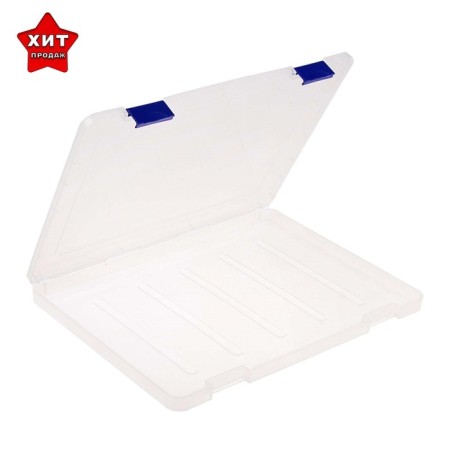 A4 document folder, with blue latches, 230 x 305 x 23 mm, transparent case