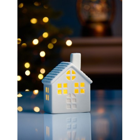 LED figure "House with a round window" 7.7x5.7x10.2 cm, 1 LED, LR44x3 (in the computer), T/white 10502