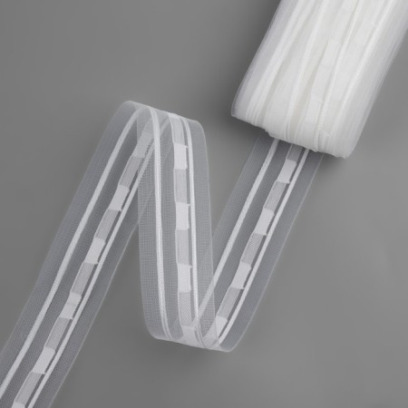 Curtain tape, organza, 4 cm, 10 ± 1 m, transparent/white color-4