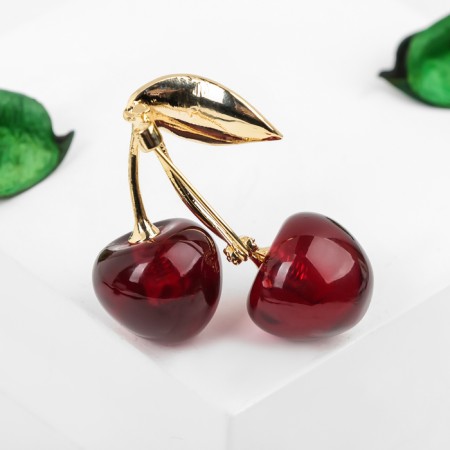 Brooch "Cherry" bulk, burgundy-green color in gold-2