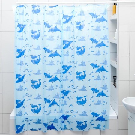 The bathroom curtain "Dolphins", 180 × 180 cm, polyethylene, blue color