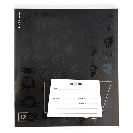Notebook of 12 sheets in the Erichkrause "Black Pattern", UV-LK, Cover Cover Cardboard, Offset Bloc, Mix-8