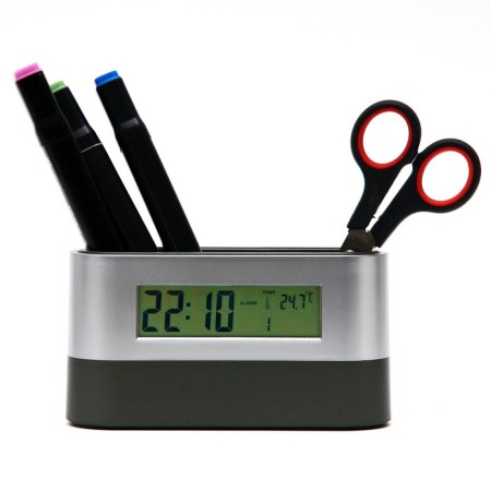 Clock - desktop organizer: alarm clock, thermometer, calendar, 15.1 x 4.7 cm, 2aa