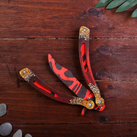 Wooden souvenir "Butterfly knife" Red lines-1