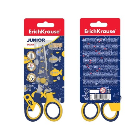 Baby scissors 13 cm, Erichkrause Junior Decor Submarine, with a print on blades, rounded ends, blister-3
