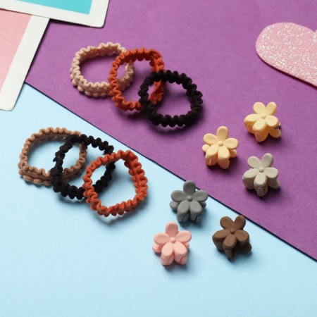 Hair set "Sun" (6 elastic bands, 10 crab) mini flowers, mix-1