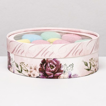 Box for Makarun tube with the window "Flowers", purple, 20 x 6 cm