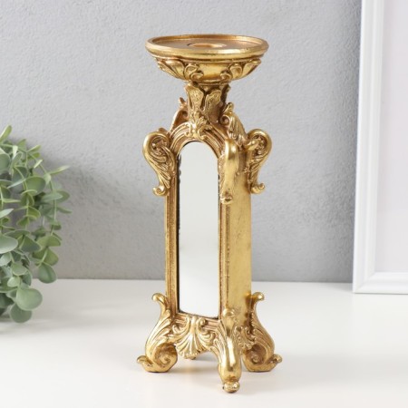 Polystone candlestick for 1 candle "Empire" gold with a mirror 9.5x7x26 cm-2