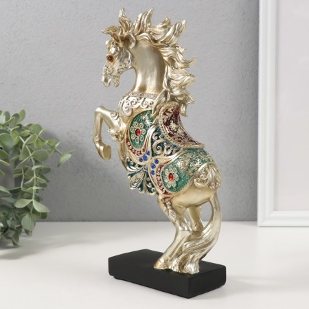 Souvenir Polystone "Arabic horse with a flower blanket stood on its hind legs" gold 15x5x26 cm-1