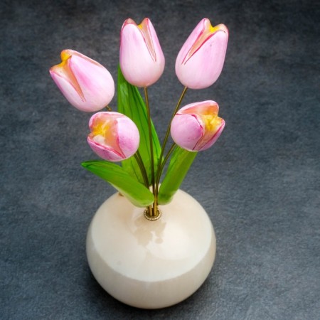 Souvenir "Tulips in a vase", 5 flowers, small, pink, selenite-2