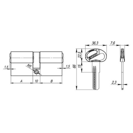 The cylinder mechanism D-PRO500/60 mm (10.10.25) CP, 5 cl., Color Chrome-1