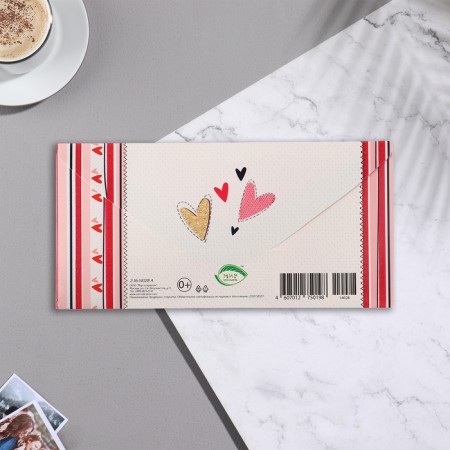 Money envelope "Love You" Glitter, Congrev, Pink heart, 17x8 cm-2