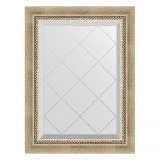 Mirror with engraving in the baguette frame, aged silver with weaving 70 mm, 53x71 cm