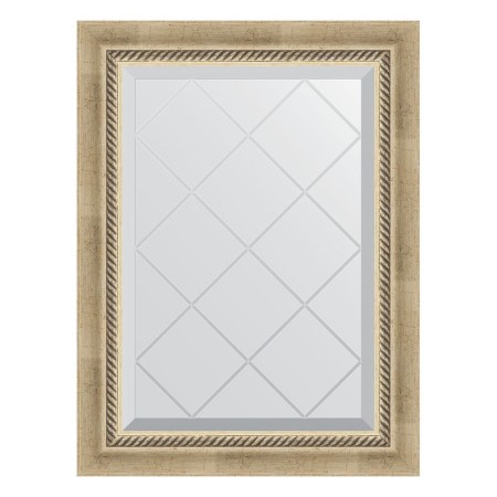 Mirror with engraving in the baguette frame, aged silver with weaving 70 mm, 53x71 cm