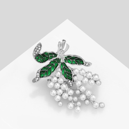 Brooch "Vinogram Bun", the color is white-green in silver
