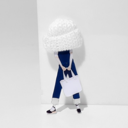 Brooch "Girl" in overalls, color in silver-1