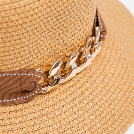 Women's hat with a chain minku beige color, rn 58-3