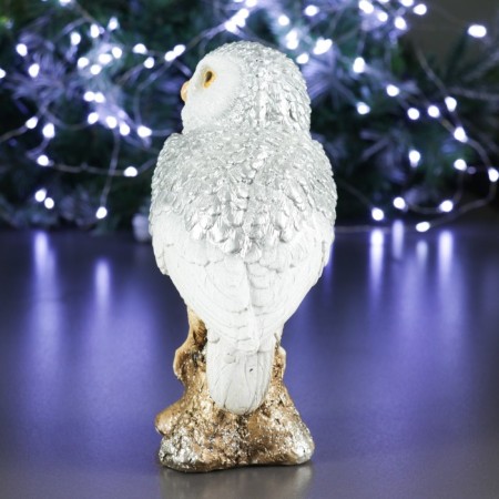 New Year's figure "Owl on the snag" silver 9x12x19cm-1