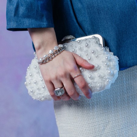 Pearl bracelet "Chain", white color in silver, l = 16 cm-5