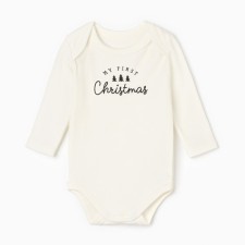 Новый год.Боди с длинным рукавом Крошка Я Christmas, рост 68-74, бежевый
